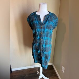 Silence + Noise blue and black Plaid Button-Down Dress